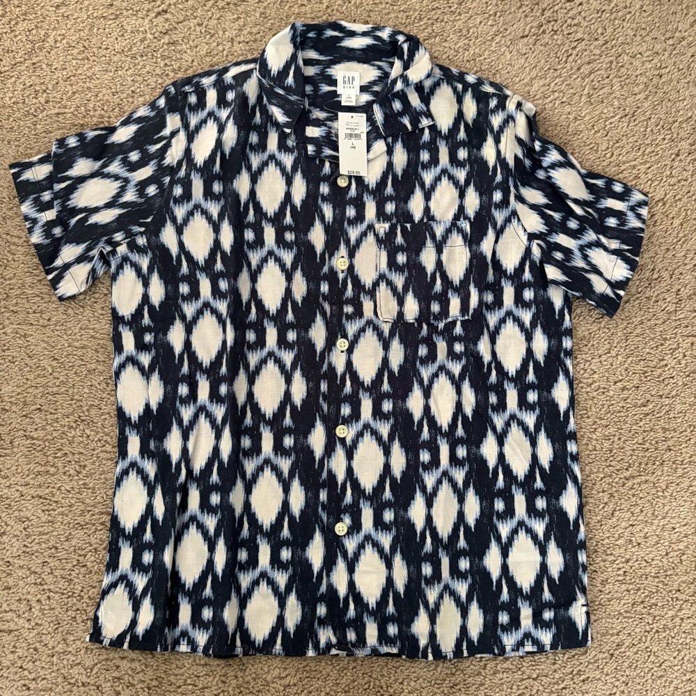 GAP Boy’s Blue and White Ikat Shirt